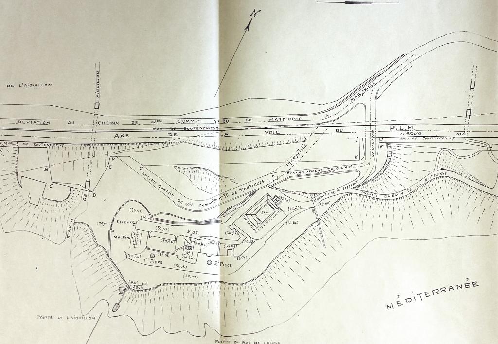 [Plan de la batterie de Corbière, état des lieux en 1929]. Détail.