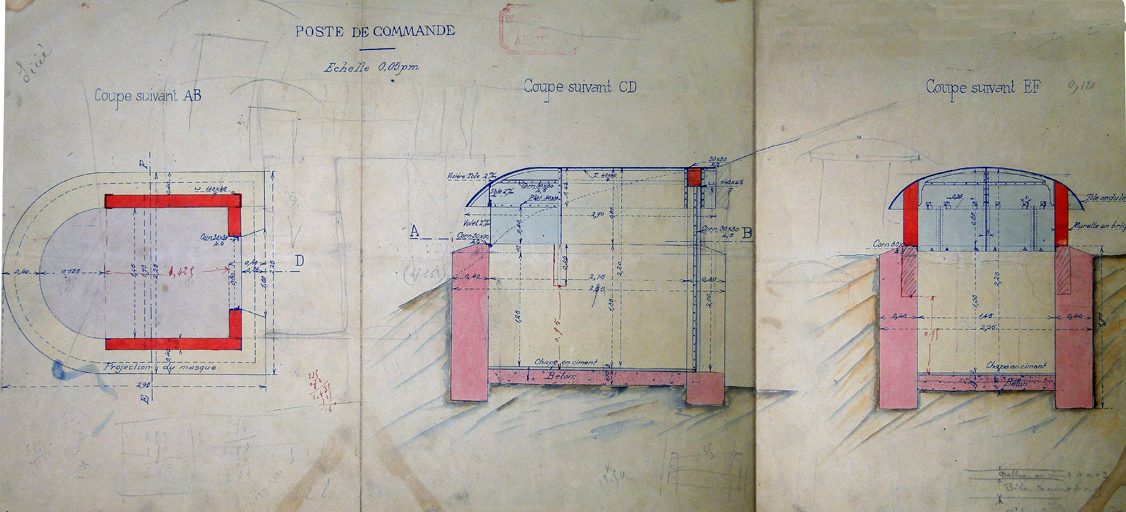 [Coupe de détail du projet du souterrain du projecteur du poste photo-électrique du Cap Sicié]. vers 1899.