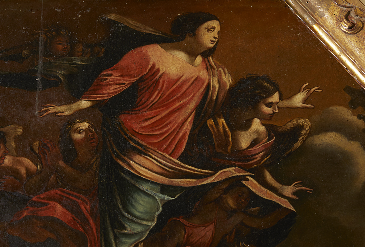 Paire de tableaux, cadres : Assomption de la Vierge en présence des apôtres et Présentation de Jésus au temple