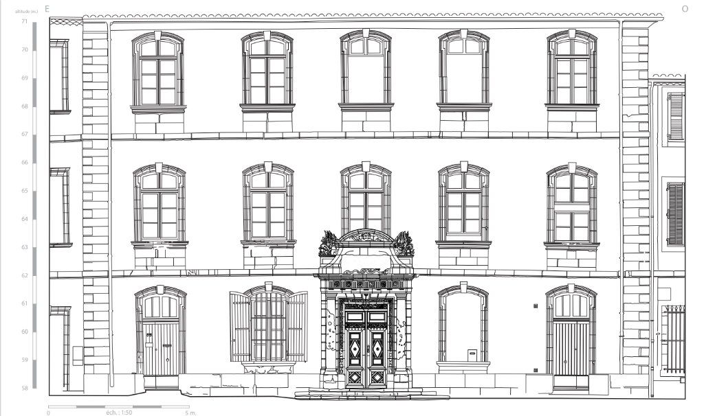 Relevé de la façade nord sur rue du bâtiment central, 2018. 