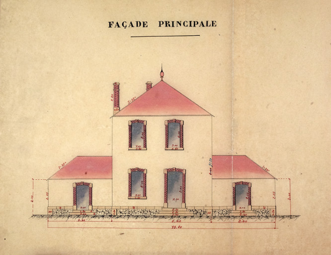 Façade principale [projet de l'école primaire de Châteauneuf-de-Chabre]. 1884.