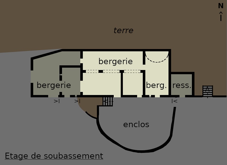 Plan schématique du bâtiment 1 : étage de soubassement. 