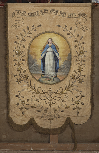 Bannière de procession (n°2) : Vierge de l'apparition de la rue du Bac et Vierge du Sacré-Cœur