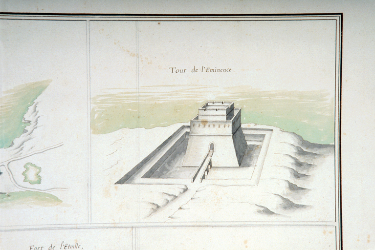 Tour de l'Eminence Tour de l'Eminence [Vue en perspective du fort du Grand Langoustier]. [avant 1643] 