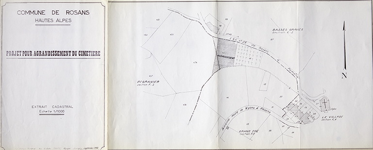 Projet pour agrandissement du cimetière de Rosans. Extrait cadastral (sans date).