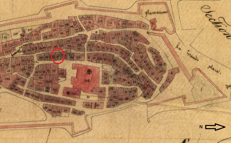 Plan de masse et de situation d'après le cadastre de 1833 (section B, parcelle 180).