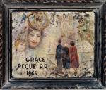 ex-voto, tableau : Couple tenant une femme âgée par les épaules