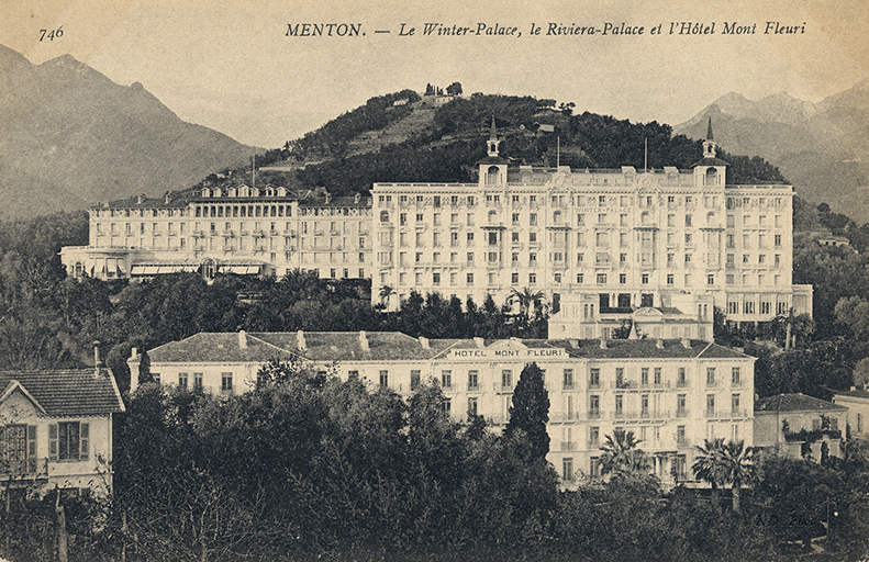 MENTON. - Le Winter-Palace, le Riviera-Palace et l'Hôtel Mont Fleuri. [Hôtels sur la colline des Vignasses.]