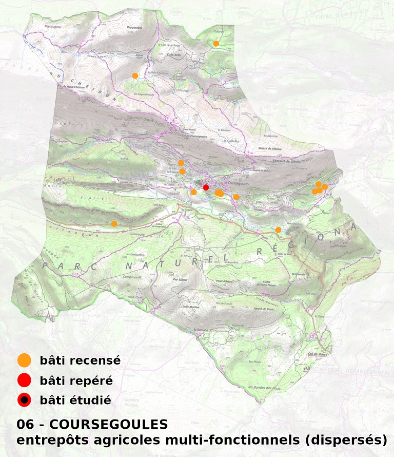 Localisation des entrepôts agricoles multifonctionnels recensés, repérés et étudiés en milieu isolé.