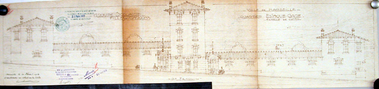 Doc 08 - Groupe scolaire filles ert garçons quartier Estaque Gare : façade sur le boulevard Fenouil. Plan du 24 février 1912.