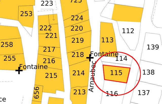Plan de masse d'après le cadastre de 2021, section 000F. Echelle d'origine 1/500e.