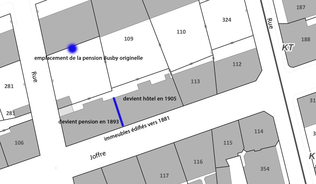 immeubles devenus un hôtel de voyageurs sous le nom de Pension Busby puis Hôtel Busby