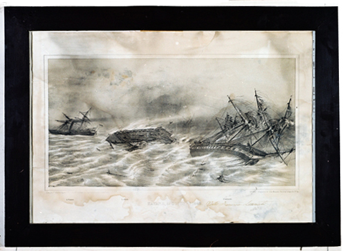 ex-voto, tableau : Bateaux détruits par la tempête, L'Andromède, La Blonde et Le Tonnerre