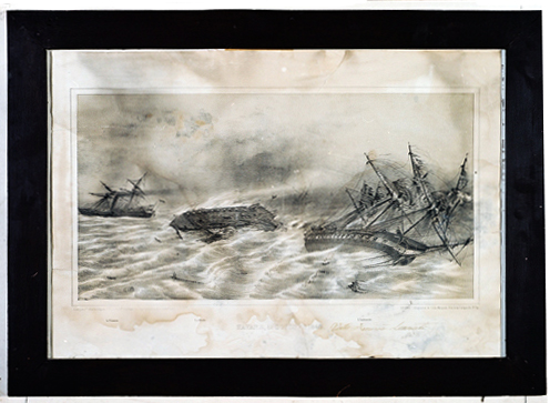 ex-voto, tableau : Bateaux détruits par la tempête, L'Andromède, La Blonde et Le Tonnerre