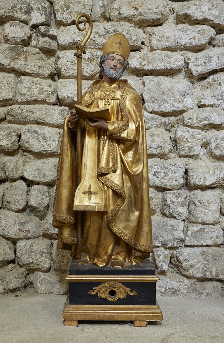 Statue (petite nature) (socle reliquaire) : saint Hilaire