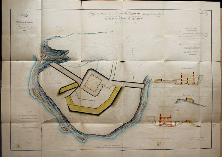 Projets pour 1858-1859. Fortifications. Terminer la batterie de Portissol. [plan et coupes] 1858.