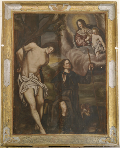 tableau d'autel : Saint Sébastien, saint Roch et la Vierge à l'Enfant