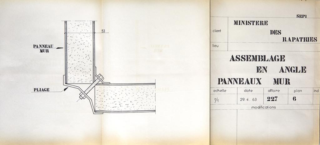 Ministère des Rapatriés, assemblage en angle, panneau mur, 29 avril 1963.