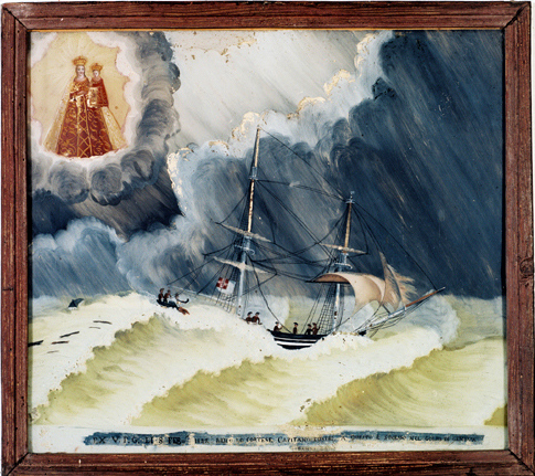 ex-voto, tableau : Bateau dans la tempête, le brick Lo Cortese