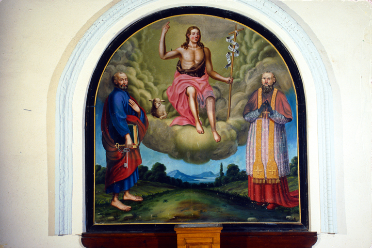 tableau : Saint Jean Baptiste, saint Pierre et un saint évêque