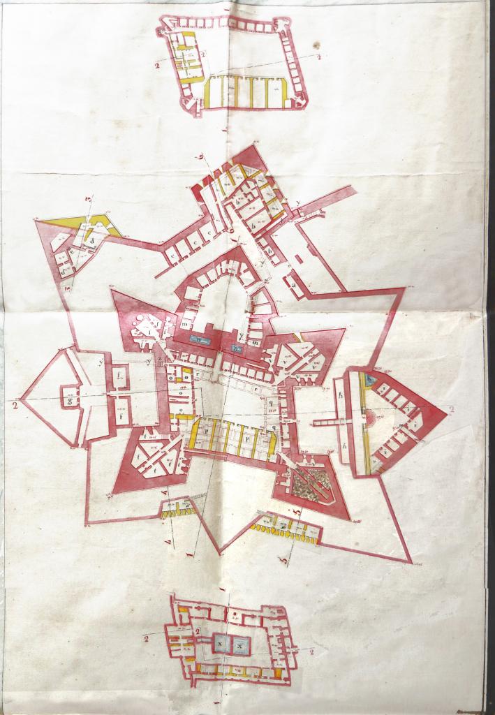Plan des 3 niveaux du haut fort de St Nicolas, 1822 pour le projet de 1823. Détail.