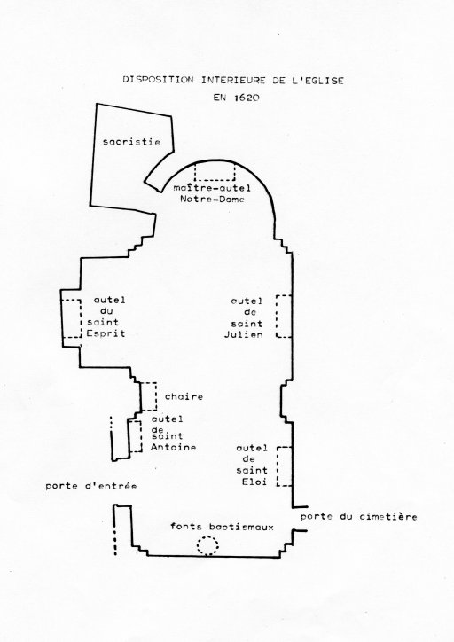 Disposition intérieure de l'église en 1620