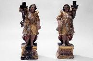 statues (2) (statuette, en pendant) : anges porte-flambeau