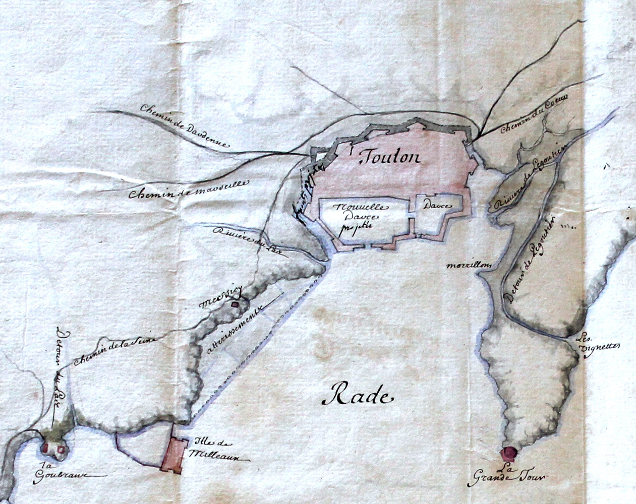 1679 petit plan de Toulon et des environs qui peut tenir lieu de la feuille n° 1 jointe au mémoire de Vauban sur les réparations plus nécessaires à Toulon. 1679 ?