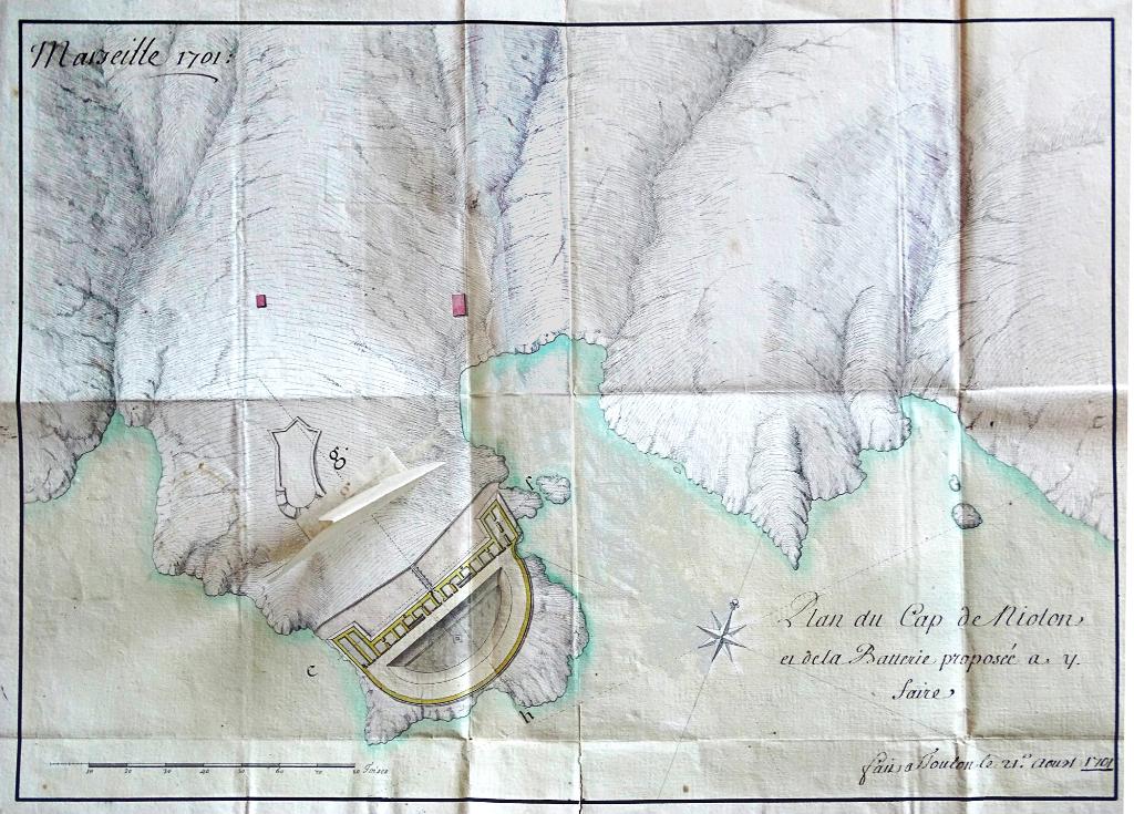 Plan du cap de Niolon et de la batterie proposée à y faire [projet de Niquet et Vauban] 1701.