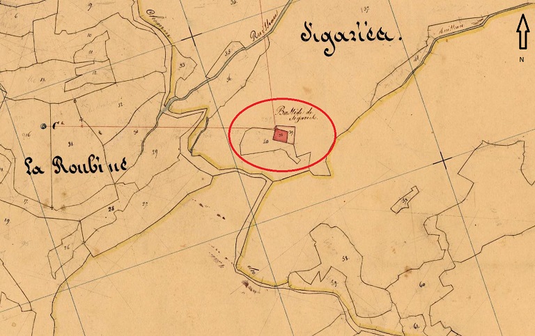 Plan de masse et de situation d'après le cadastre de 1841 (section E1, parcelles 38 et 39).