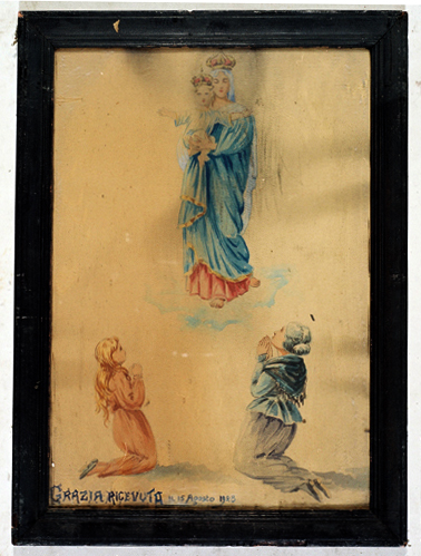 ex-voto, tableau : Prière d'une femme âgée et d'une fillette devant Notre-Dame de Laghet