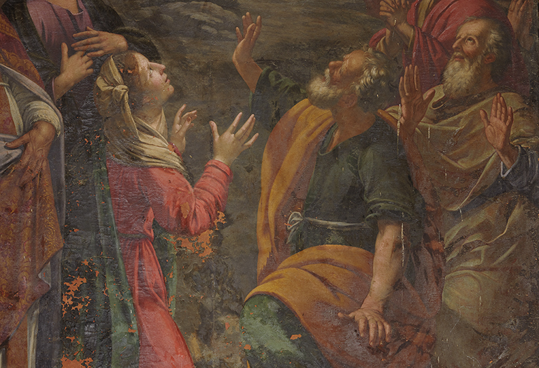 Tableau d'autel, cadre : Ascension avec saint Pierre et saint Hilaire