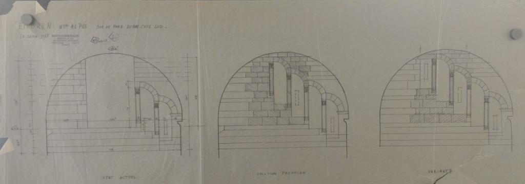 [Cathédrale d'Embrun. Projet d'ouvertures dans le mur de fond du bas-côté sud], 1965.