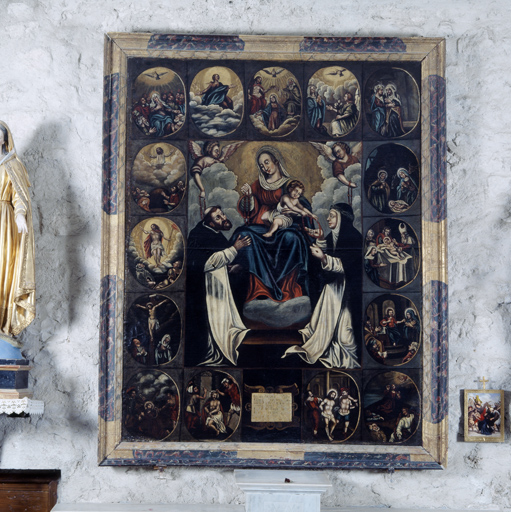 tableau : remise du Rosaire à saint Dominique de Guzman et à sainte Catherine de sienne