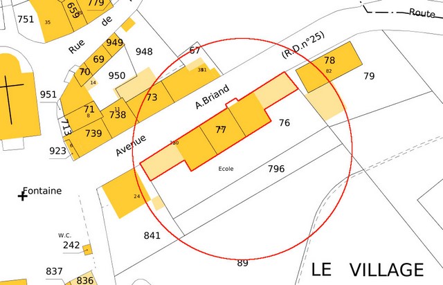 Plan de masse d'après le cadastre de 2022, section 000F. Echelle d'origine 1/500e.