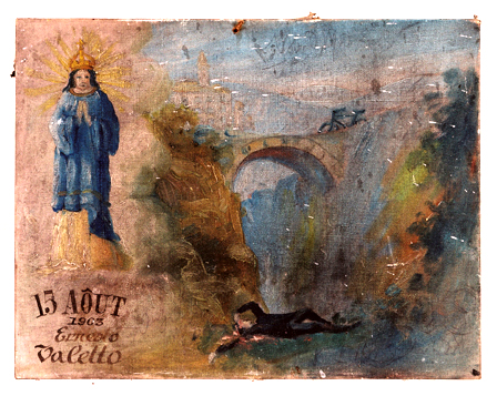 ex-voto, tableau : Cycliste tombant d'un pont, Ernesto Valetto