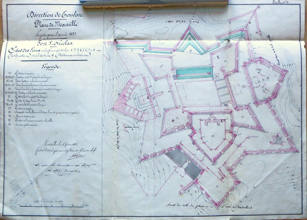  [Plan des dessus du haut fort Saint Nicolas, état des lieux], 1832.