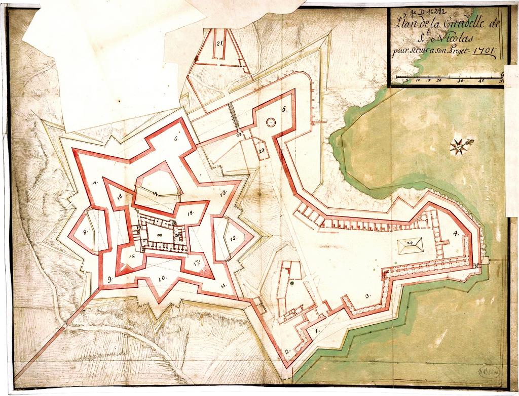  Plan de la citadelle de St Nicolas pour servir à son projet, 1701. Niveau 1.