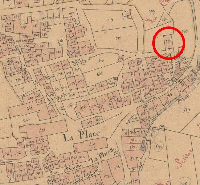 Plan de masse et de situation de la chapelle Saint-Jean des pénitents blancs d'après le cadastre de 1831 (section D2, parcelle 382).