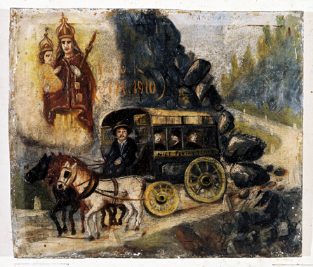 ex-voto, tableau : Eboulement sur le passage de la diligence Nice-Tende, Andrea Peone