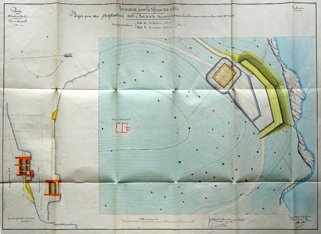 [Plan de projet de reconstruction de la batterie de Corbière pour 6 pièces], 1849.