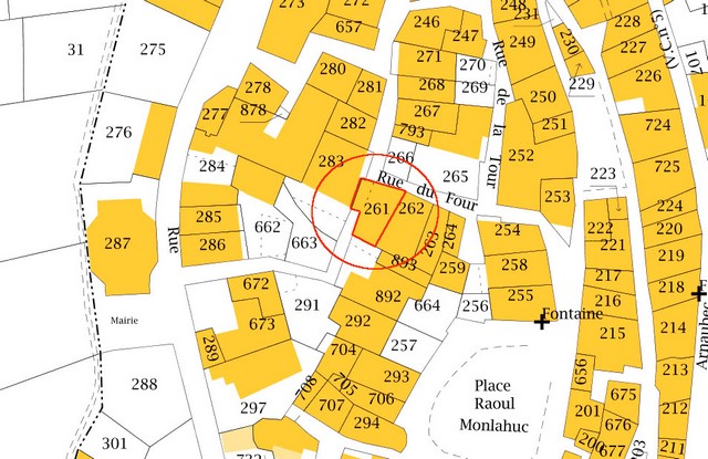Plan de masse, d'après le cadastre de 2021 (section 000F). Echelle d'origine 1/500e.