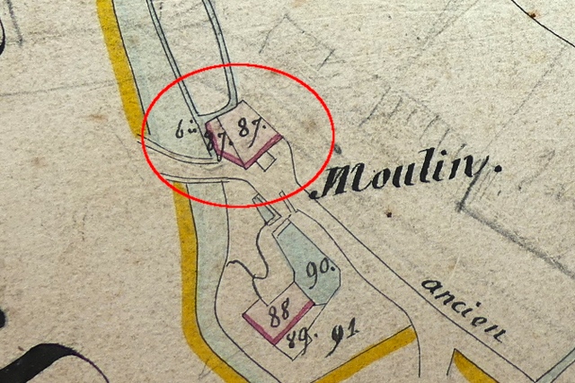 Plan de masse, d'après le cadastre de 1839 (section E1) (version des Archives communales). Echelle d'origine 1/2 000e.