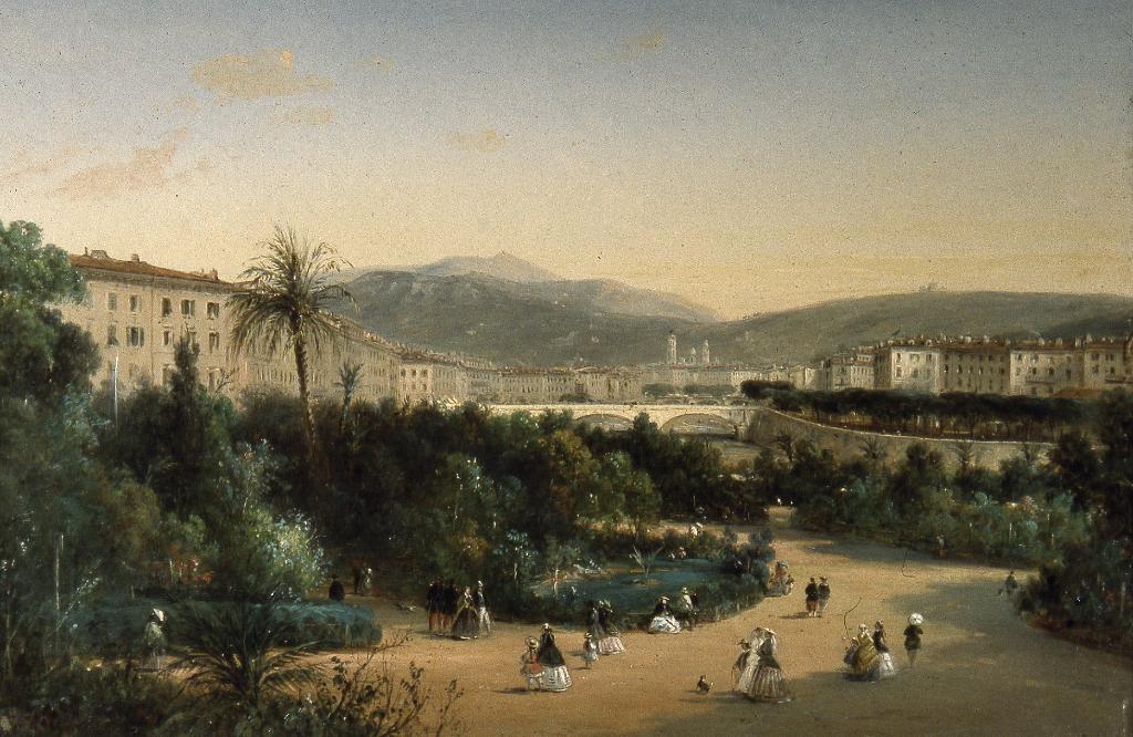 Le jardin public de Nice, circa 1870. Le jardin est ici dans son 2e état de jardin irrégulier dit "à l'anglaise". 