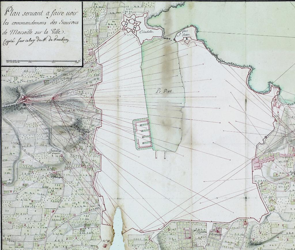 Plan servant à faire voir les commandements des environs de Marseille sur la ville,1701.