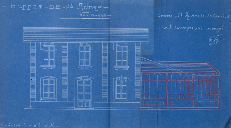 Deuxième projet d'agrandissement du buffet, 1914. Elévation.