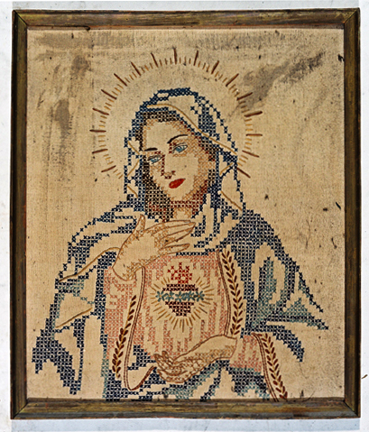 ex-voto, tableau de broderie : Vierge du Sacré-Coeur