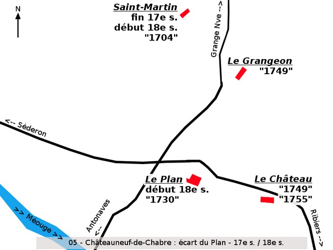 Quartier du Plan, carte de la répartition du bâti jusqu'à la fin du 19e siècle.