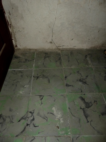 Rez-de-chaussée surélevé, chambre sud. Réduit sous la montée d'escalier, ancien sol en carreaux de ciment.