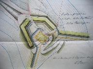 Construire le fort de la Croix des Signaux, 1848. Détail : plan de la tour réduit entre le fort et la batterie de la Carraque.